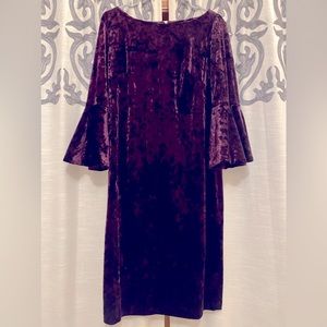 Womens Calvin Klein velvet dress with trumpet sleeves